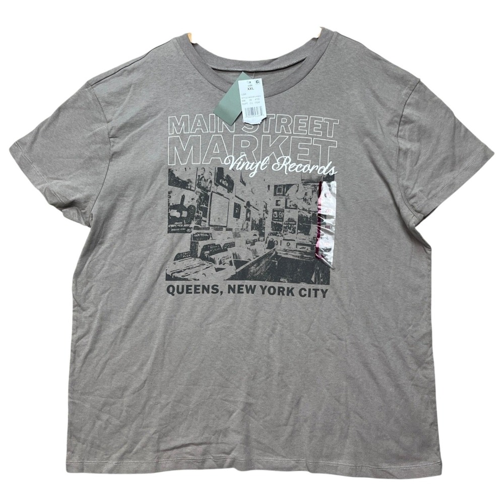 Main Street Market Vinyl Records NYC Doe T-Shirt Mens XXL Taupe Graphic‎ NEW